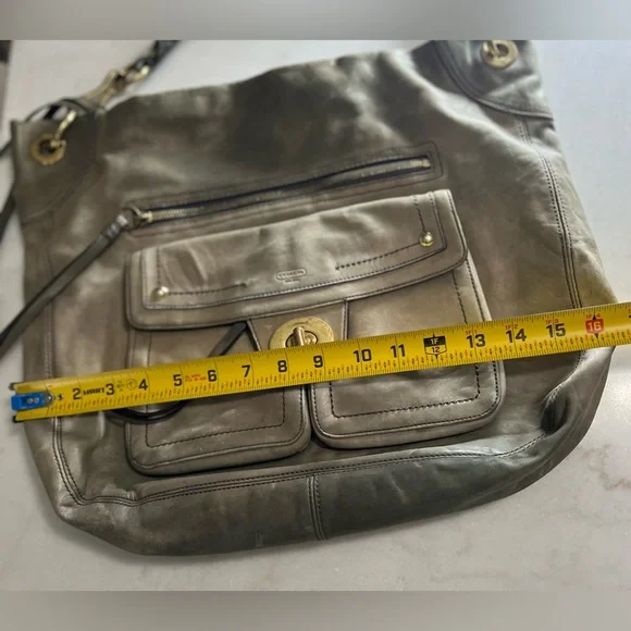 Vintage Y2K Coach Gray Leather Hampton Hobo/Satchel Bag Gold Hardware Turn lock - Picture 11 of 12
